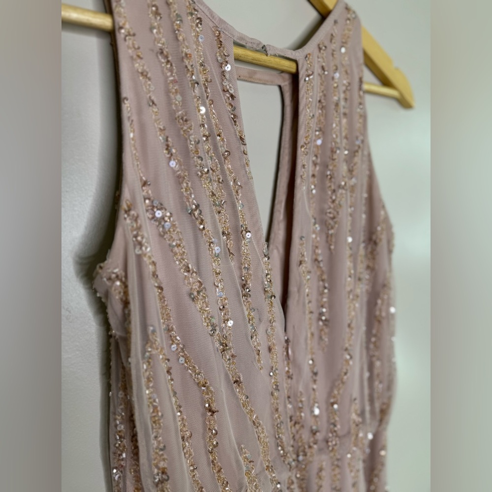 Aidan Mattox deco beaded keyhole blouson floor length sleeveless dress size 2